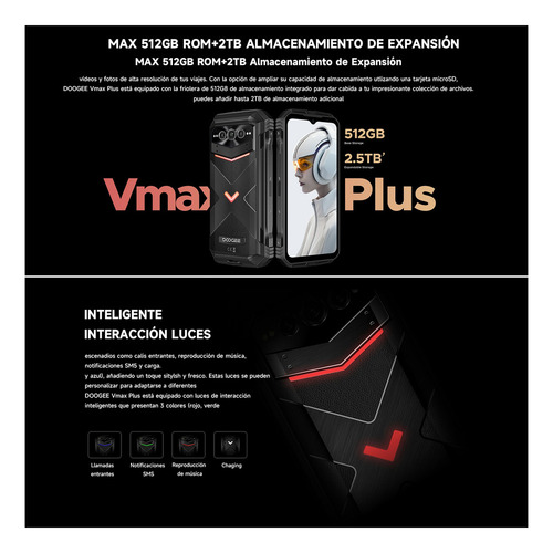 Doogee V Max Plus 16gb 512gb Negro Dual Sim 5g Smartphone Robusto 22000mah 200mp Camera 120hz Dimensity 7050 Android 14