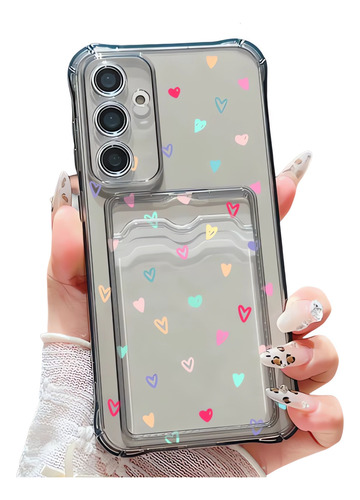 Funda De Tpu Para Samsung Galaxy Tipo Billetera Con Tarjetero Con Corazones Pequeños