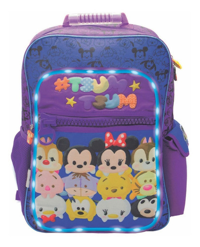 Mochila Espalda Grande 18p Disney Tsum Tsum Con Luz Zu088 Color Violeta