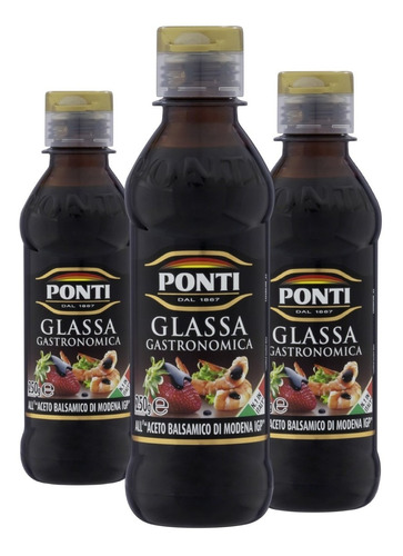 3x Molho Ponti Glassa Gastronômica 250g