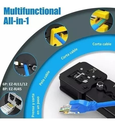 Crimpeadora Ez Rj45 +50 Conectores Cat6 Prensa Anticorte