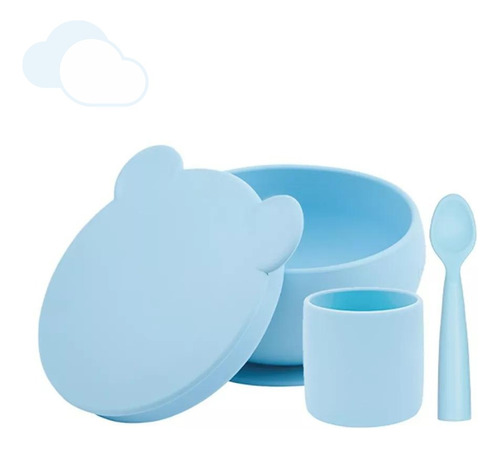 Platos Para Bebe Silicona Set Alimentación Premium Minikoioi Color Mineral blue Liso