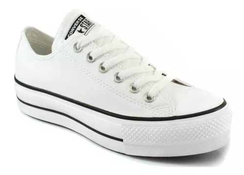 Tenis all star plataforma couro preto e couro branco