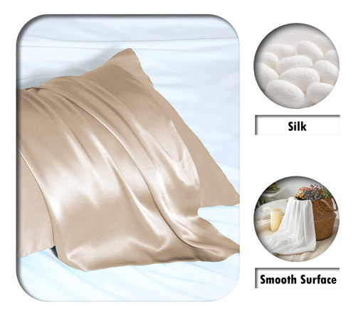 Funda De Almohada De Seda Tamaño King Color Champagne 2pzs