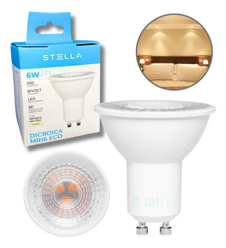 Kit 7x Lâmpada Led Dicroica Gu10 6w Stella 4000k Sth8535/40 Luz Branco-neutro 110v/220v