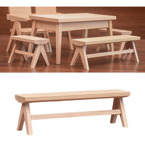 ( 1/12 Banco De Casa De Muñecas Silla De Madera En Miniatura