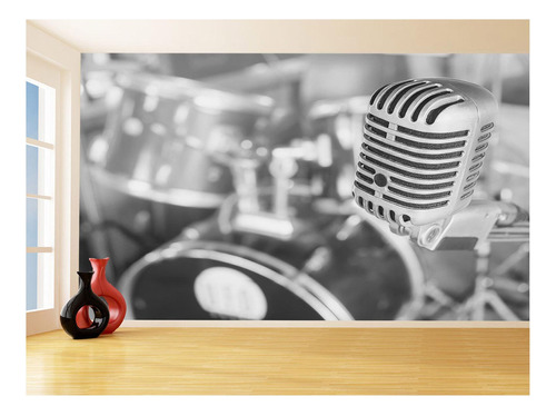 Papel De Parede 3d Musica Microfone Som Vintage 3,5m Mus63