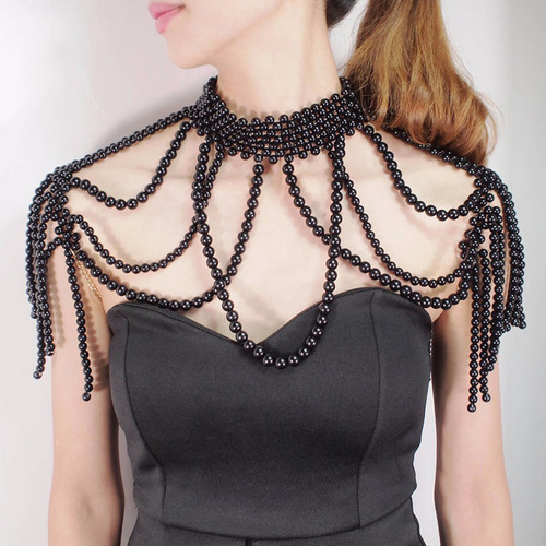 (w) Collar Corporal Con Cuentas De Perlas, Cuello Falso, Bab