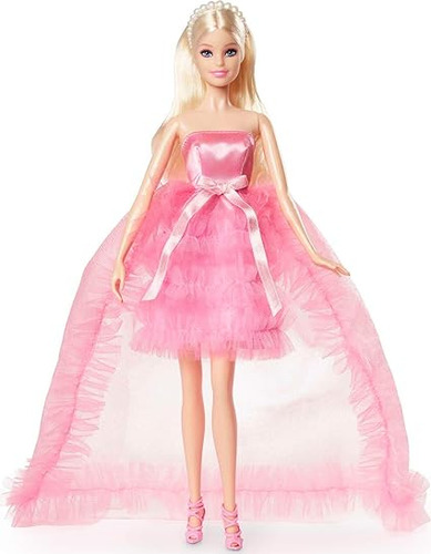 Barbie Muñeca De Cumpleaños Con Pelo Rubio Y Vestido De Sat