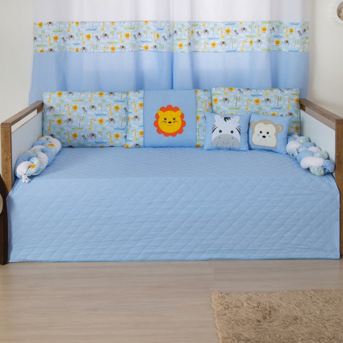 Kit Cama Babá Quarto Bebê Savana Azul Claro - 8 Peças