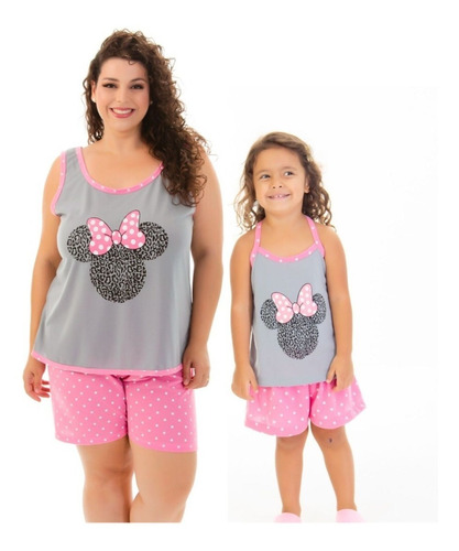 Kit 2 Baby Doll Minnie Mae E Filha Verao Plus Size Pijama