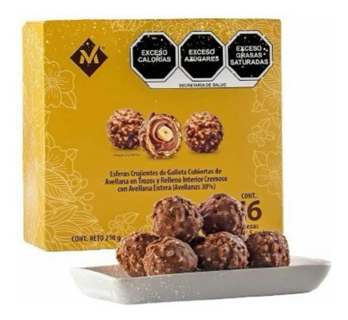 Chocolates Tipo Ferrero Rocher Rellenos De Avellana 16 Pzs