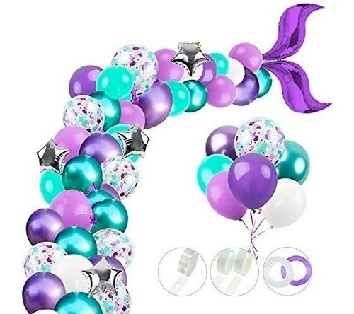 Imagen 1 de 4 de Globos Cola De Sirena Para Fiestas Kit Decoración Set