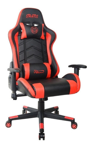 Imagen 2 de 4 de Silla de escritorio Njoytech Stratos gamer ergonómica negra y roja con tapizado de cuero sintético