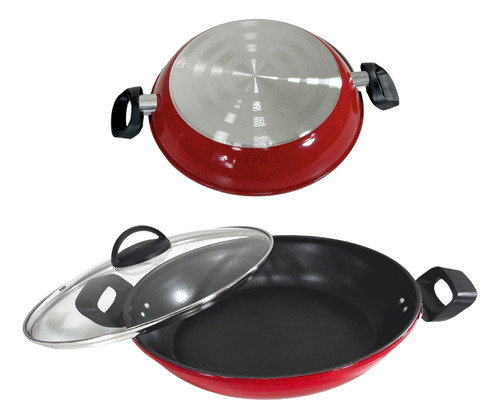 Wok Gourmet Antiaderente 30cm Preta Com Tampa De Vidro 