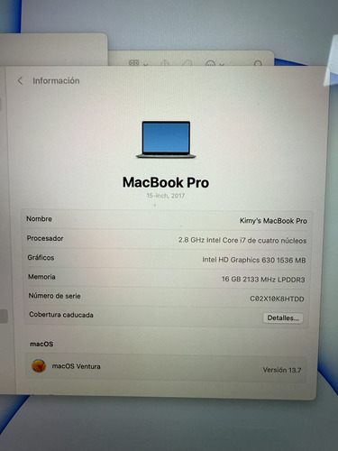 Macbook Pro 15 Pulgadas 2017 Intel Core I7 512gb (Usado)