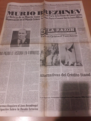 Diario La Razón 11 11 1982 Brezhnev Desaparecidos Aramburu 