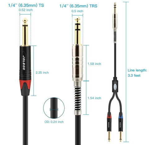 Cable Trs A Doble Cable De Conexion Estereo Ts Mono De 1/4