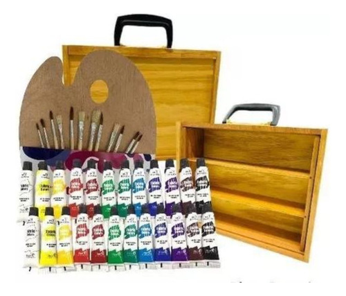 Set De Pintura Oleos X24u Caja Paleta Y Pinceles 12u