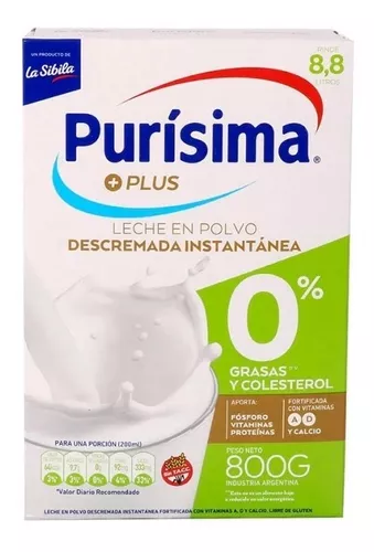 Leche en Polvo Purísima Descremada PLUS 800 grs. x 12 unidades – Purisima