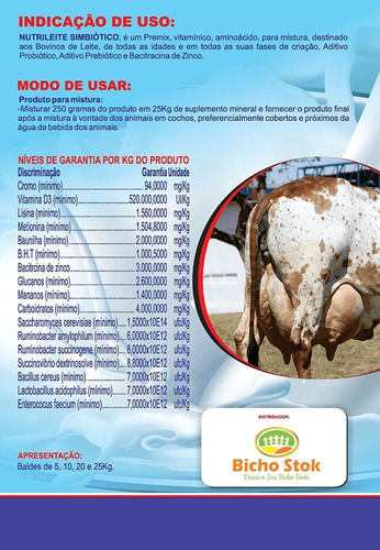 Nutrileite 5kg Premix Vaca Leiteira Lactante Pomada Ordenha