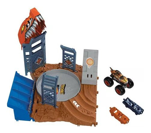 Pista Hot Wheels Monster Truck Giro Challenge, color turquesa mate