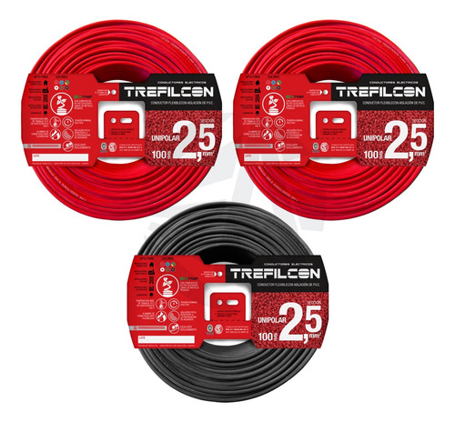 Cable Trefilcon Pack X3 2.5mm 200mt Rojo + X100 Mt Negro  Ea