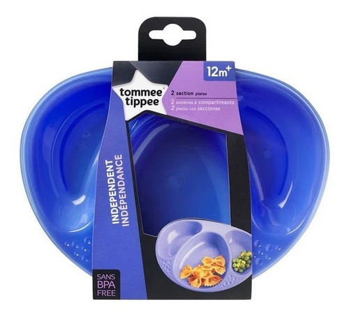 Conjunto De Pratos Com Divisoria 2 Peças Azul Tommee Tippee