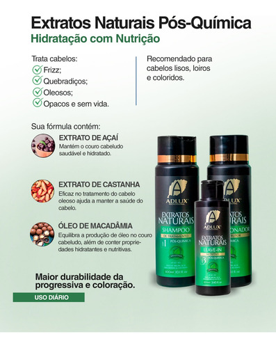Shampoo E Condicionador Pós Química + Leave Adlux 700ml Kit