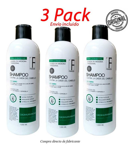 3 Pack Shampoo Anticaída De Cacahuananche Y Romero