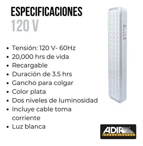 Lámpara De Emergencia Recargable Extra Plana 60 Leds