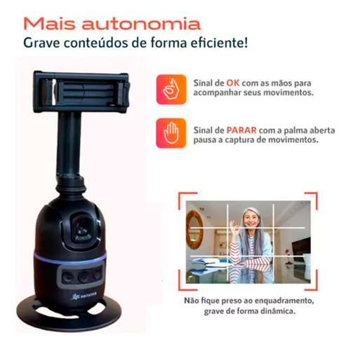 Gimbal Suporte Celular 360 Reconhecimento Facial Cor Preto Peining 360 Rotation