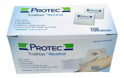 Toallitas Impregnadas De Alcohol Protec, Caja Con 100 Sobres