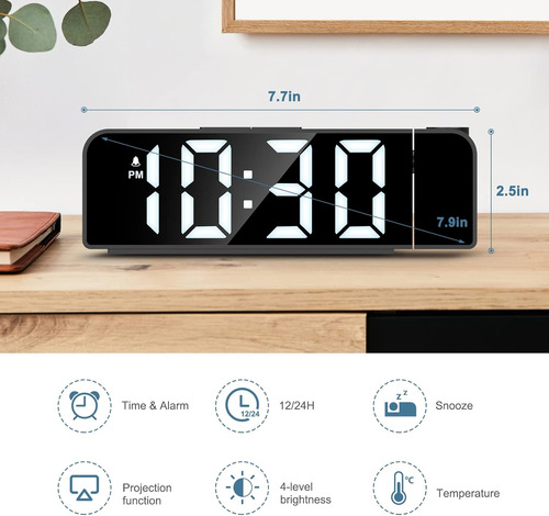 Reloj Despertador Led Con Proyección 180° Y Usb