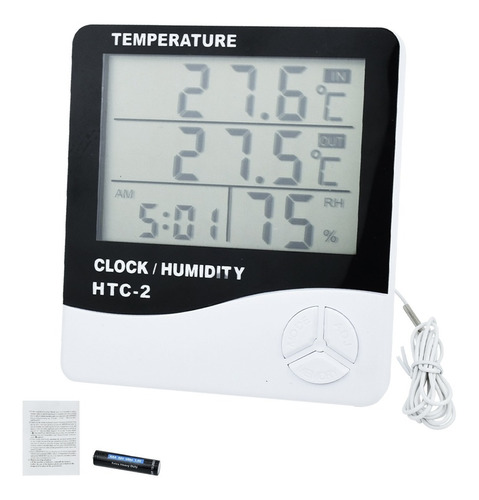 Termómetro Higrómetro Digital Htc-2 Sonda. Reloj+alarma
