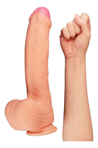 Pene gigante Lovetoy de silicona de doble capa, platino, 28 x 5,3 cm