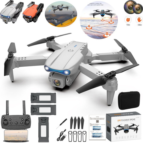 Mini drone Genérica Drone E99 Pro/K3 com dual câmera Altadefinición cinza 2.4GHz 3 baterias