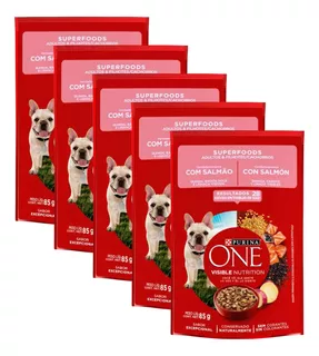 5 Ração Úmida Purina One Salmão Cães Adultos Filhotes 85g