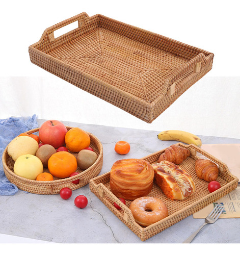 Cesta De Mimbre Tejida A Mano De La Bandeja Del 34x24x7cm