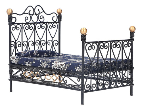Para Minicasa De Muñecas Con Cama Doble En Miniatura,