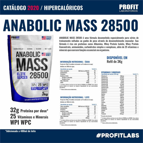 Hipercalórico Anabolic Mass 28500 3kg - Profit Labs