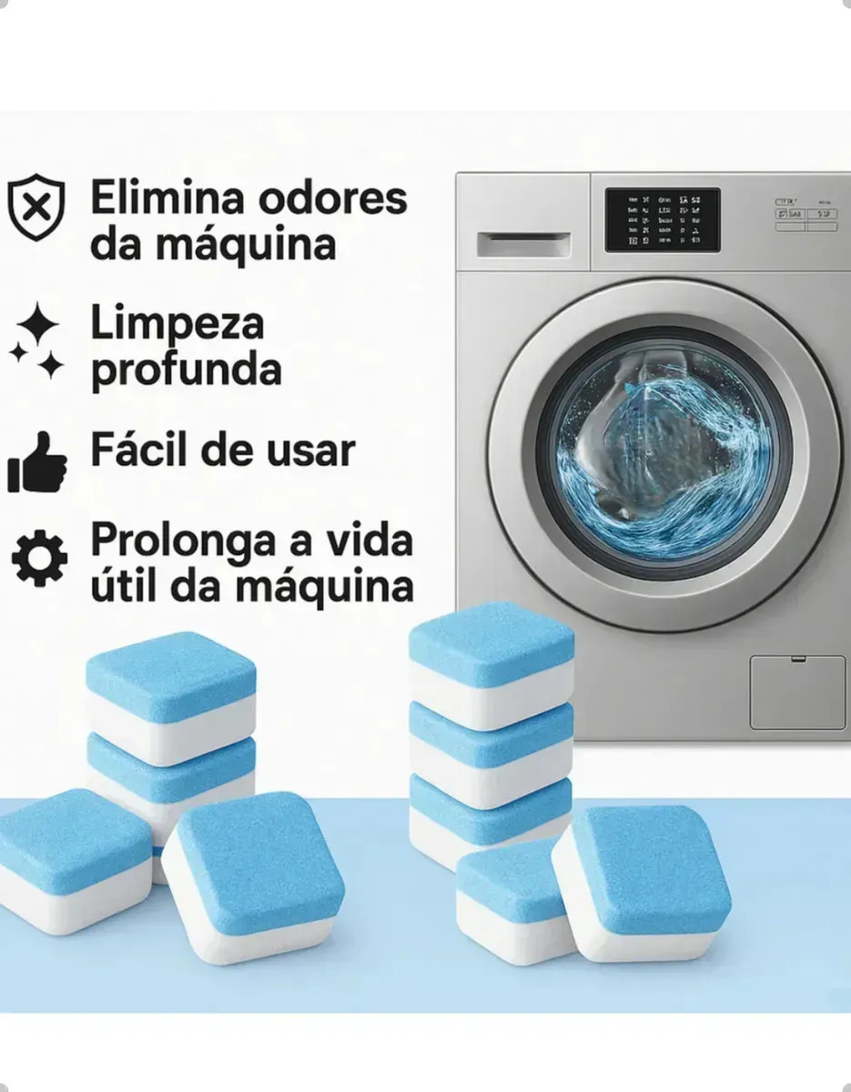 Kit 12 Pastilhas Tablete Limpeza Máquina Lavar Roupa Louça