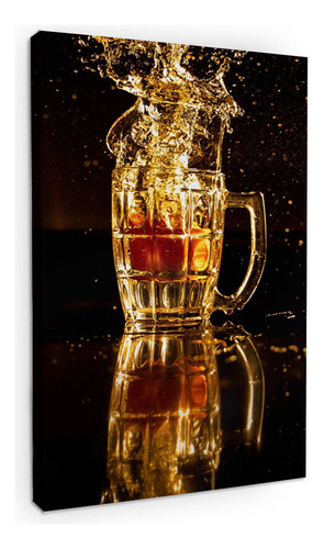 Cuadro Decorativo Canvas Moderno Cerveza Fotografía Color Natural Armazón Natural