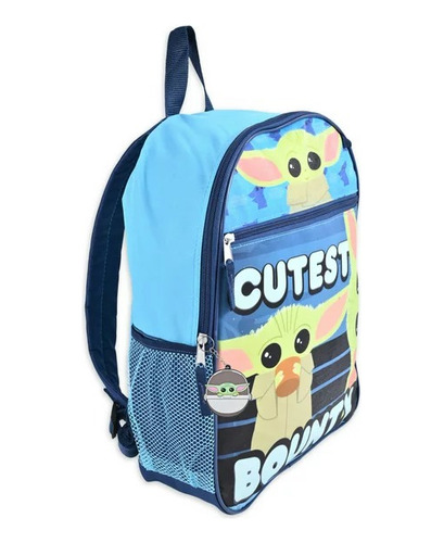 Set 3 Piezas Mochila Escolar Star Wars Baby Yoda 16 Pulgadas Bolsillo Frontal Y Laterales Correas Ajustables Color Azul