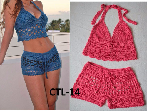 Trajes De Baño Crop Top Pareos Short Faldas Tejidos Crochet