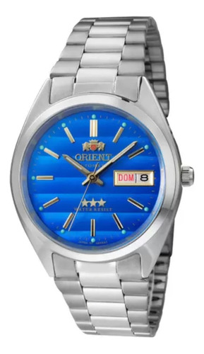 Relógio Orient Masculino Automático Prata 469wa3f-a1sx Bisel Prateado Fundo Azul