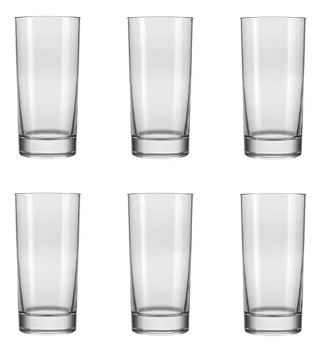 Juego de 6 vasos de vidrio reforzados con forma de Nadir de 330 ml de Long Drink Atol