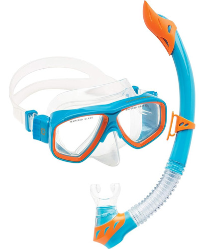 Cressi Deluxe, Kids Youth Mask Snorkel Set, Azul / Naranja