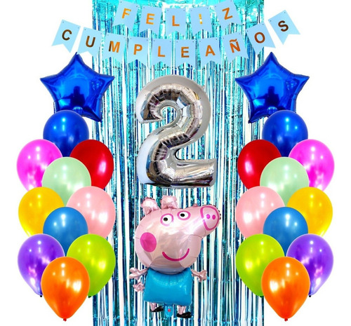 Combo Kit Deco Fiesta Globos George Peppa Pig+numero 70cm