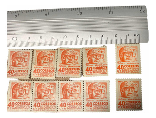 Timbre Postal Cabeza Olmeca 1963 México 10 Piezas